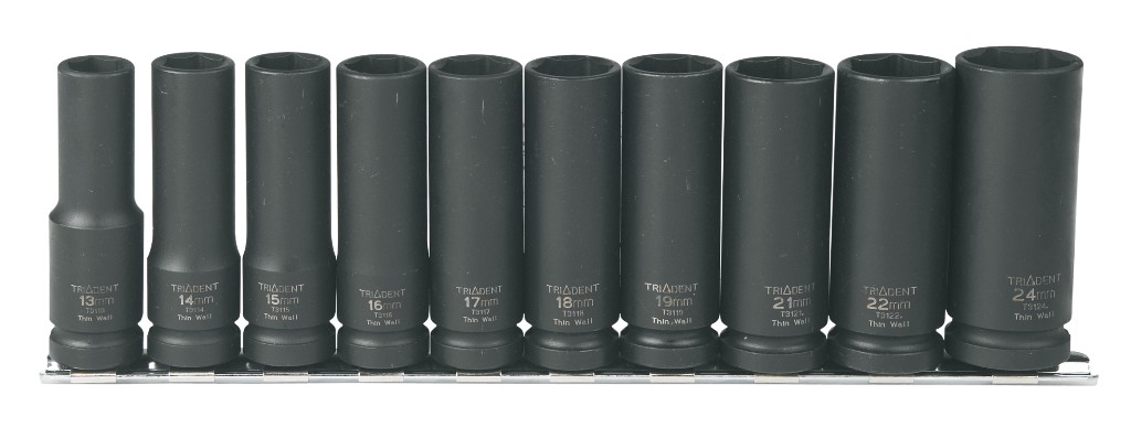 1/2" Drive Deep Impact Socket Set 12 point 13-24mm 10pc Trident T933100 